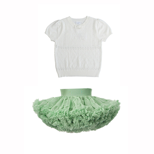 山姆女童tutu裙套装夏装儿童洋气绿色短袖裙子宝宝周岁礼服两件套
