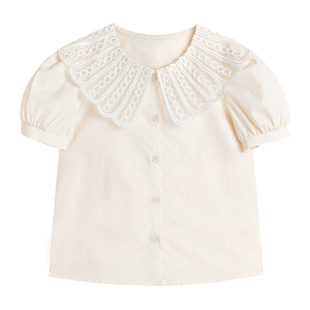 LittleNaive女童衬衫春秋新款花边领儿童法式衬衣宽松中大童上衣