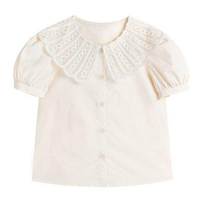 LittleNaive女童衬衫春秋新款花边领儿童法式衬衣宽松中大童上衣