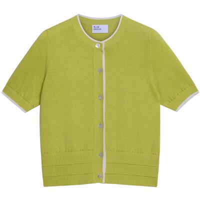 BLUE ERDOS 简约撞色圆领棉羊绒混纺半袖开衫针织衫