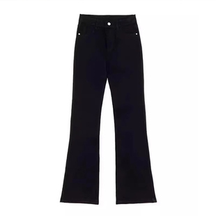 黑色不贴腿微喇牛仔裤女秋季新款大码胖mm宽松显瘦垂感弹力喇叭裤