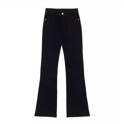 黑色不贴腿微喇牛仔裤女秋季新款大码胖mm宽松显瘦垂感弹力喇叭裤