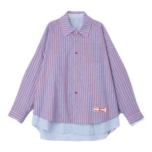 【李一桐同款】ALL BEINGS复古航海风廓形竖条纹彩扣双面两穿衬衫