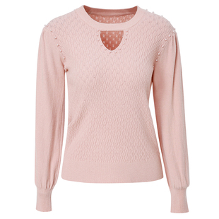 海青蓝设计感镂空钉珠针织衫2025春装新款简约大气减龄打底衫毛衣