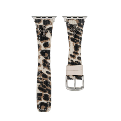 适用iWatch秋冬豹纹灯芯绒表带