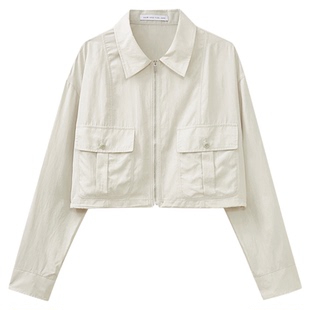 水云间浅色工装风短款外套女宽松夏日美式街头小衫薄款空调衫2026