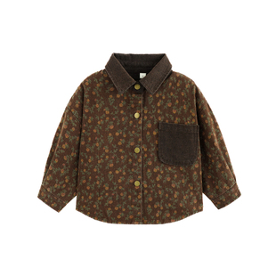 砚台家童装复古小花拼色衬衫春装新款男童花衬衣儿童百搭长袖上衣