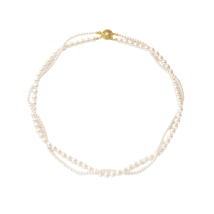 西大班 铂金灰真多麻双层缠绕麻花珍珠项链强冷光叠戴澳白锁骨链