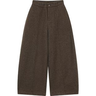 妖精的口袋复古咖色加绒阔腿裤女2025年冬季新款宽松休闲直筒裤子
