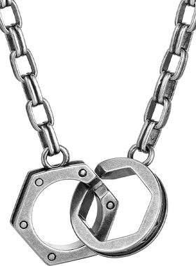 周六福双环项链S925银饰男潮酷嘻哈项链本命年礼物送男友