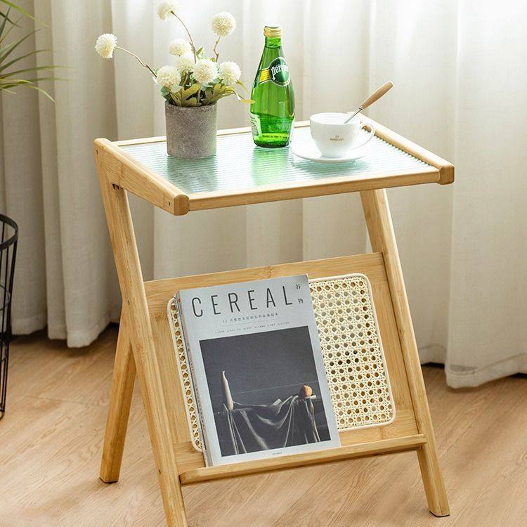 曲天下楠竹木制藤边人字形茶几卧室床头柜置茶桌现代简约小清新茶