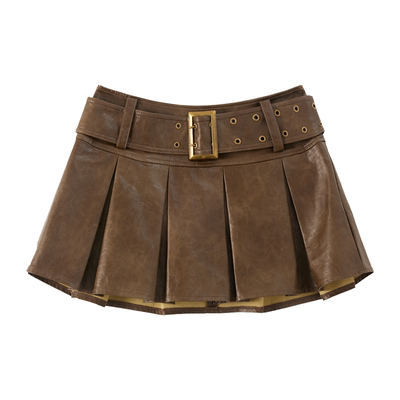 Vone SheeE 美式复古擦色皮裙百褶半身裙女辣妹短款a字裙2026新款