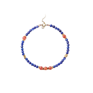 天然南红手串青金石阿富汗蓝色手链串珠碎银饰转运珠轻奢小众精致