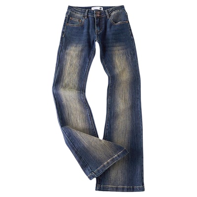 F383弹力中腰微喇牛仔裤