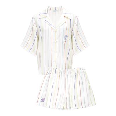 MANITO/曼尼陀Ocean Stripe 桑蚕丝女士家居服短套装短袖睡衣