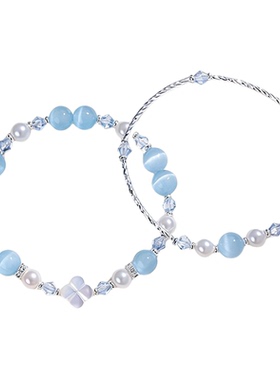 渐变猫眼石四叶草珍珠叠戴手链