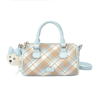 畹町复古手提枕头包春夏女包时尚蓝棕格纹百搭通勤小包单肩斜挎包