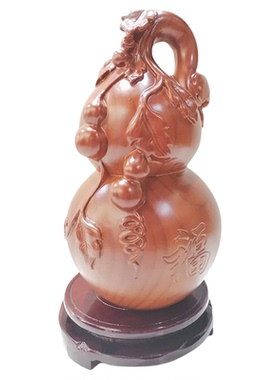 桃木立体摆件葫芦家居饰品大号客厅摆设办公木雕礼品送底座