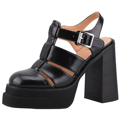 misili粗跟防水台羊皮包头