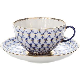 俄皇Lomonosov钴蓝网纹系列下午茶茶具高档精致陶瓷咖啡杯碟套装