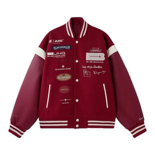 BJHG不计后果美式棒球服外套男款冬季复古运动夹克贴贴撞色皮衣女