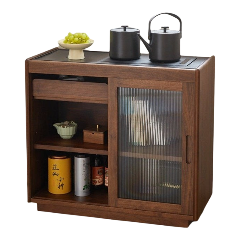 黑胡桃木移动一体烧水茶水柜