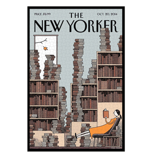 NEW YORKER纽约客拼图秋日图书馆1000片蓝卡哑光插画减压益智玩具