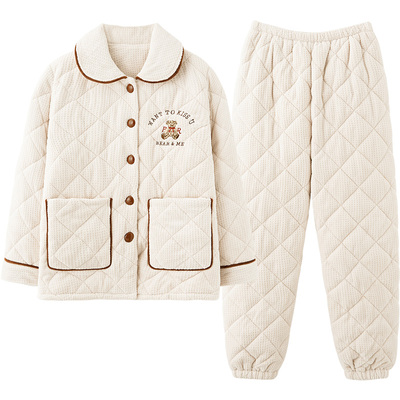 珊瑚绒夹棉三层加厚保暖外套睡衣