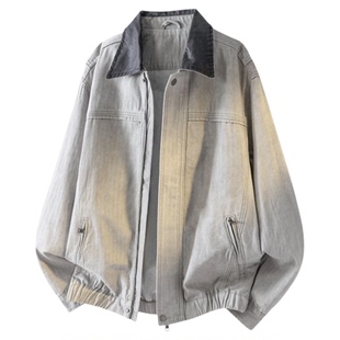 纯棉撞色翻领夹克男春季新款水洗硬挺工装上衣巴恩风猎装休闲外套