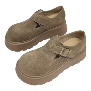 磨砂皮厚底增高勃肯鞋女2026新款女款鞋子小个子松糕乐福豆豆单鞋