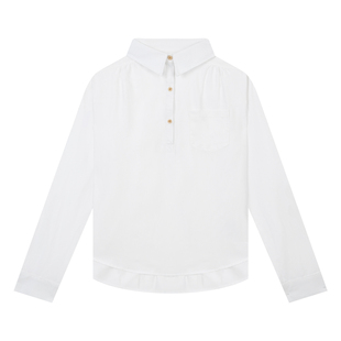 【5折款】橘子树在哪儿简约V领防晒长袖衬衫夏季微透纯棉罩衫上衣