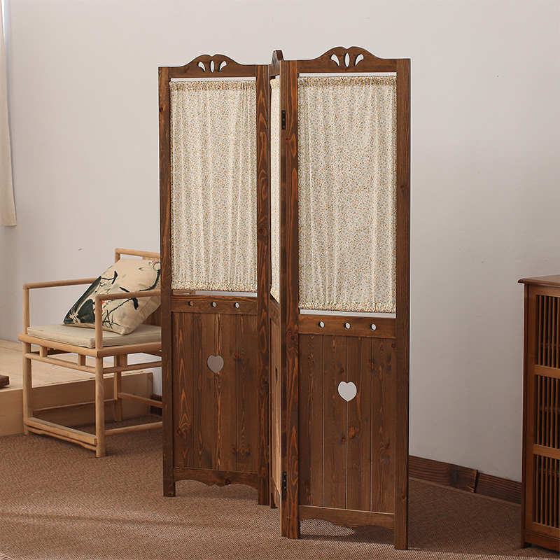 韩式实木屏风隔断折叠隔断移动客厅家用简约现代布艺帘子田园屏风