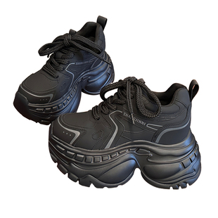 真皮10cm内增高老爹鞋女秋潮休闲轻便小个子松糕厚底运动鞋矮子乐