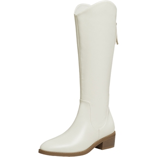 TATA他她长靴2025冬季新款百搭休闲时装靴女鞋白色长筒靴UYH01DC5