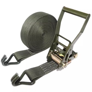 军绿色货车捆绑带5cm带钩货物紧绳器刹车绳加厚万能拉紧器2寸双钩