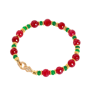 若华珠宝玫瑰红 赞比亚祖母绿手链女18K金红宝石手串彩宝手饰礼物