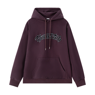 HOODRICH弧形字母贴布绣套头帽衫秋季潮牌情侣百搭休闲连帽卫衣