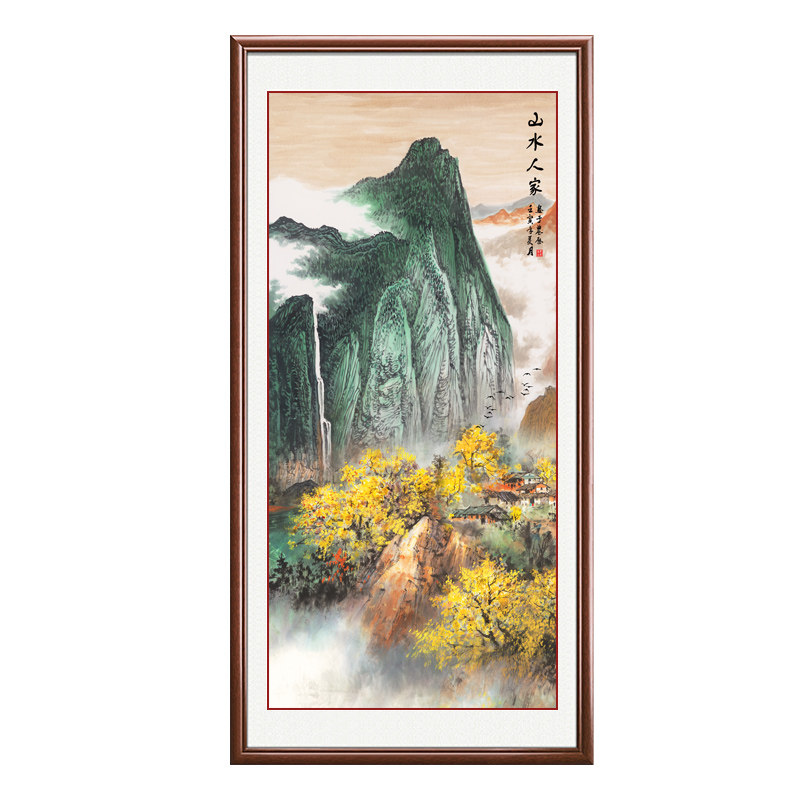 流水生财新中式客厅玄关招财挂画