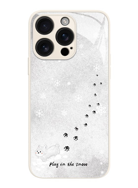 适用雪地小狗情侣手机壳猫咪脚印