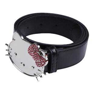 馨帮帮 可调节皮带时髦裤带可爱猫咪甜酷辣妹百搭pu皮宽边腰带女