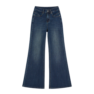 王家有鱼加绒2025秋冬新款复古中高腰不贴腿微喇牛仔裤气质爆款女