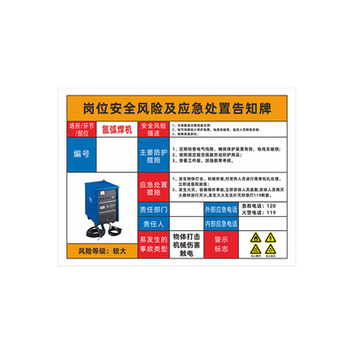 岗位安全风险应急处置告知牌叉车冲床折边氩弧焊雕刻砂轮剪板机钣金车间机械操作警示标志消防标识卡贴定制