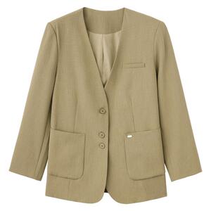 Basic House/百家好V领休闲西装外套女2025春装新款宽松西服上衣