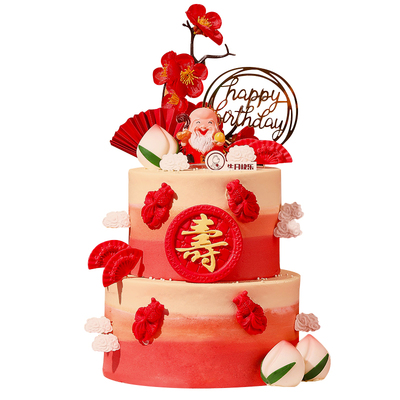 cakeboss蟠桃献寿双层祝寿蛋糕