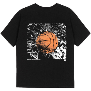 不败五道杠 HIAUTO UND 夏季圆领短袖篮球元素印花 男女情侣款T恤