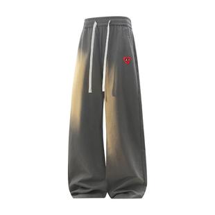 查尔斯桃心纯棉裤子男春秋季宽松阔腿直筒潮牌休闲cleanfit长裤潮