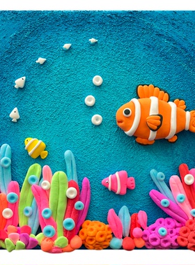 谨若DIY小丑鱼肌理画材料包手工制作暖场活动立体石英砂装饰画