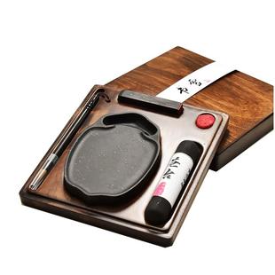 精品高档便携式文房四宝天然原石清仓老坑黑龙尾/行囊砚/户外书法国画研磨墨块墨盘墨池歙砚端砚中小楷专用