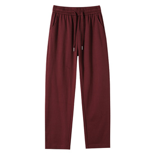 棕红色裤子女春秋新款垂感直筒裤宽松显瘦运动裤中年妈妈休闲卫裤