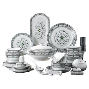 红叶陶瓷碗碟套装58件家用陶瓷筷饭面碗盘创意轻奢餐具组合绿硕果